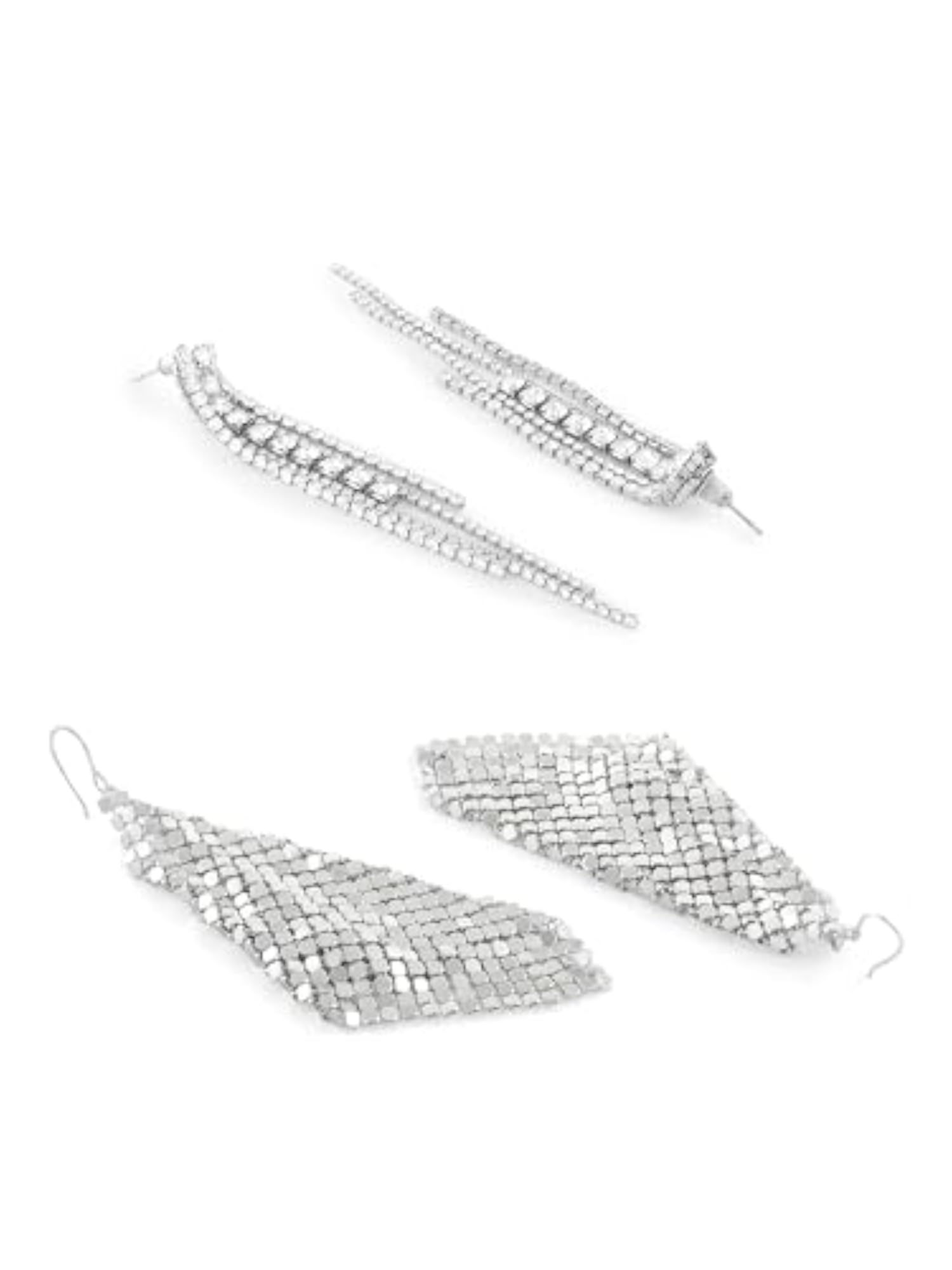 Austrian Diamonds & Metallic Mesh Grid Sequins Drop Earrings